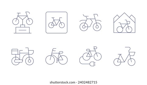 Cycling icons. Editable stroke. Containing bike, award, bicycle, cycle.