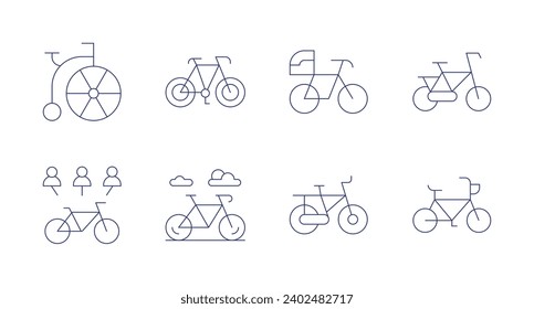 Cycling icons. Editable stroke. Containing bicycle, bycicle, bike rental, cycle.