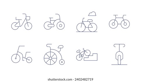 Cycling icons. Editable stroke. Containing bike, bicycle, bycicle, eco friendly, bmx.