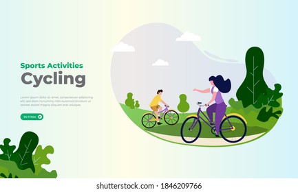 Cycling illustration concept, Sport cycling illustration in a park