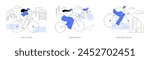 Cycling isolated cartoon vector illustrations set. Athlete riding bicycle outdoors, road cycling, mountain bike sport, fixed-gear, urban rider, healthy lifestyle, physical activity vector cartoon.