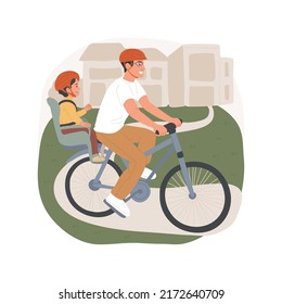 Cycling With Kids Isolated Cartoon Vector Illustration. Father Cycling With Kid, Biking With Child To Kindergarten, Toddler Sitting In A Bike Seat, Early Childhood, Lifestyle Vector Cartoon.