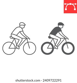 Icono de línea de ciclismo y glifo, transporte y fitness, icono vectorial de ciclismo, gráficos vectoriales, símbolo de contorno de trazo editable, eps 10.