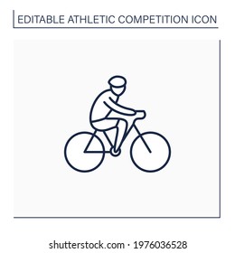 Cycling line icon. Bicycling, biking. Physical exercises. Cyclist rides bike. Athletic competition concept. Isolated vector illustration. Editable stroke