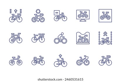 Cycling line icon set. Editable stroke. Vector illustration. Containing bike, bicycle, bikelane, deliverybike, cycling.