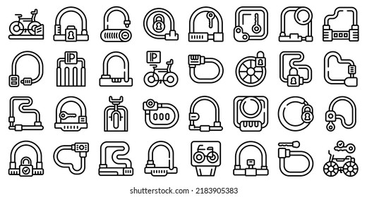 Cycling lock icons set outline vector. Smart bike. Lock bicycle