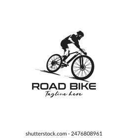 Cycling Logo, Cyclist On Road Bike silhouette black, vector illustration