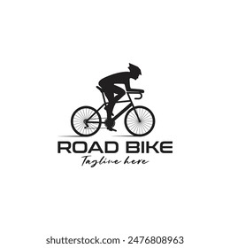 Radsport-Logo, Radfahrer auf Rennrad-Silhouette schwarz, Vektorillustration