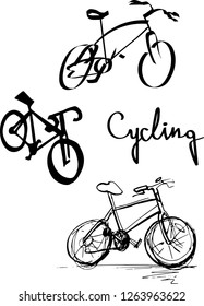 Cycling logo set. Line drawing and lettering