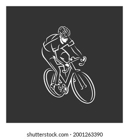 Cycling logotype. Cyclist race stylized symbol, outlined cyclist vector silhouette.