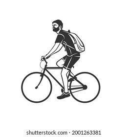 Cycling logotype. Cyclist stylized symbol, outlined cyclist vector silhouette.