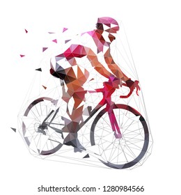 Cycling, low polygonal road cyclist on his bike, geometric vector illustration