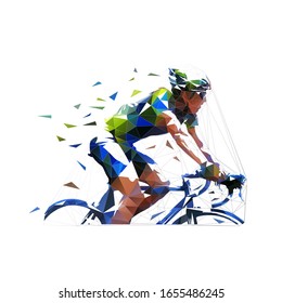 Cycling, low polygonal road cyclist, isolated vector illustration