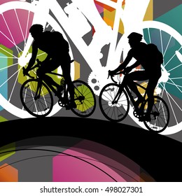 Cycling man and woman vector background abstract illustration concept on graphic color comb cell fragments