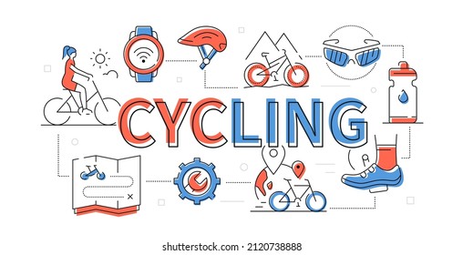 Cycling - modern flat design style red and blue web banner