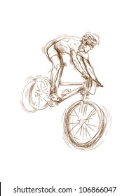 cycling: mountain bike racer, hand drawing converted to vector