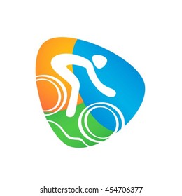 Cycling Mountain Bike Web button isolated on white background. Athlete Sport Game Logo Competition Icon. Rio 2016 Olympic games in Brazil. summer Sport games symbols. vector illustration