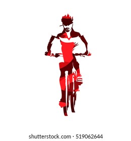 Cycling, mountain biker, abstract red vector silhouette