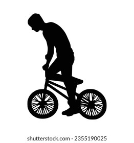 Cycling in nature. Cyclists. The cyclist looks back at the pursuers. Vector illustration.