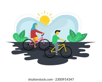 Cycling on The Road for World Bicycle Day or Car Free Day