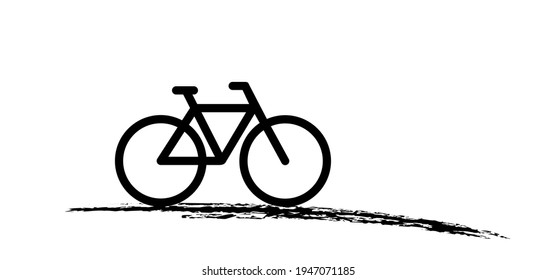 Cycling on the street. Stickman with cycle to work or school. Bike icon. Cycling line pattern banner. Stick figure man on bicycle. Vector cyclist sign. Sport logo. Racing bike or Mounting biker.