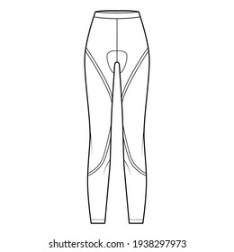 Cycling pants Leggings pants technical fashion illustration with normal waist, high rise, full length. Flat sport knit, casual trousers apparel template front, white color. Women unisex CAD mockup