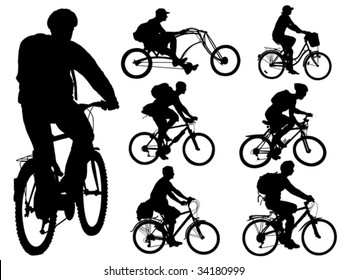 Cycling people. Collection of shapes. Vector illustration.