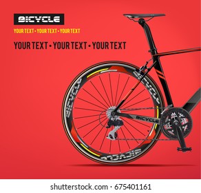 Cycling Poster Vector Illustration. Bicycle advertising poster color. Realistic road bike Black Carbon sport bike isolated. Poster Web Horizontal Banner Advertising Bicycle rental Sign boar.