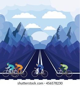 cycling race with beautiful landscape background icon design, vector illustration  graphic 