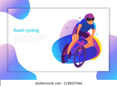 Cycling race colorful background. Cyclist vector silhouettes. Landing page. 