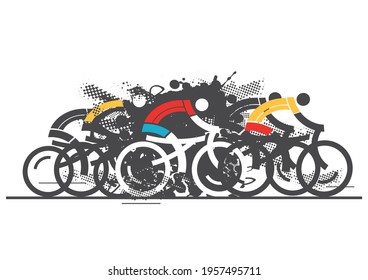 
Cycling race, grunge Stylized. 
Expressive Illustration of group of cyclists in full speed. Isolated on white background. Vector available.