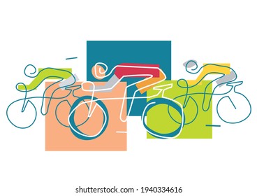 

Cycling race, line art stylized. 
Stylized expressive  Illustration with continuous line drawing design with three bike riders. Vector available.