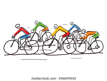 Cycling Race, Line Art Stylized Cartoon.
Stylized Simple Drawing Of Group Road Cyclists. Vector Available.