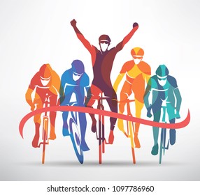 cycling race stylized background, cyclist vector silhouettes