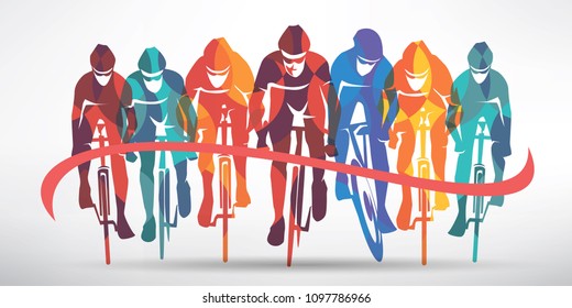 cycling race stylized background, cyclist vector silhouettes