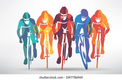 cycling race stylized background, cyclist vector silhouettes