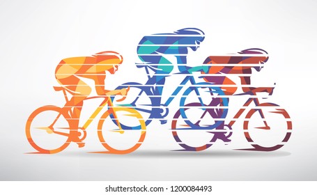 cycling race stylized background, cyclist vector silhouettes