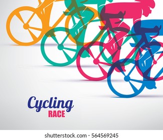 Cycling race stylized background, cyclist vector silhouettes