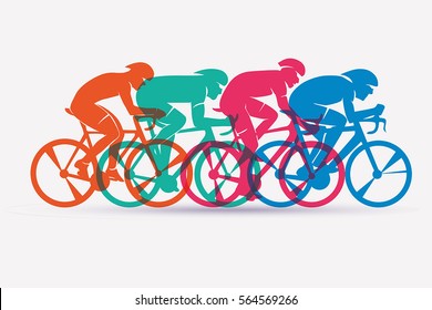 Cycling race stylized background, cyclist vector silhouettes