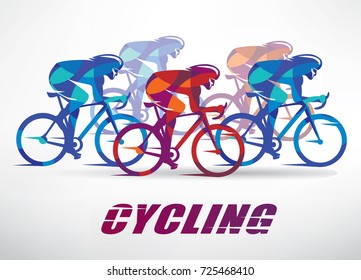 cycling race stylized background, cyclist vector silhouettes