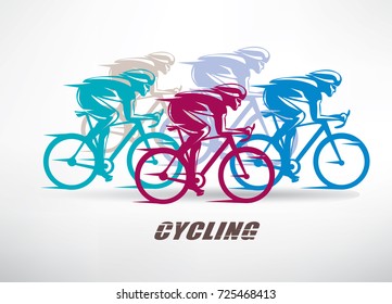 cycling race stylized background, cyclist vector silhouettes