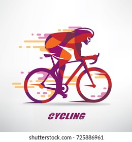 cycling race stylized background, cyclist vector silhouette