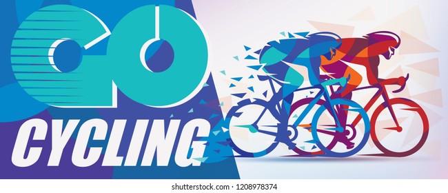 Cycling race stylized background with motion color effects of triangle splints, poster template