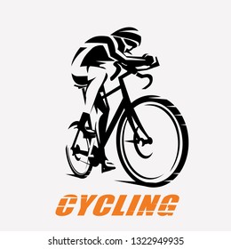 cycling race stylized symbol, outlined cyclist vector silhouette