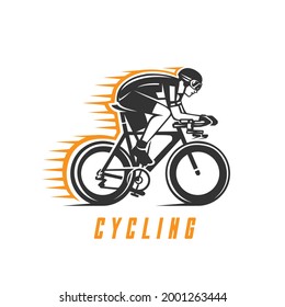 Cycling race stylized symbol, outlined cyclist vector silhouette.