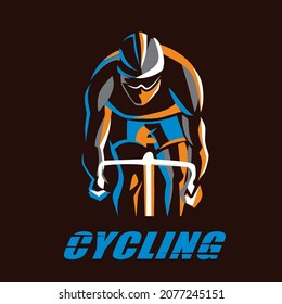 cycling race stylized symbol, outlined cyclist vector silhouette