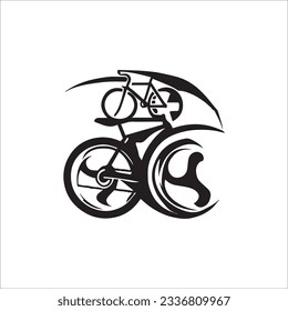 
cycling race stylized symbol, outlined cyclist vector silhouette