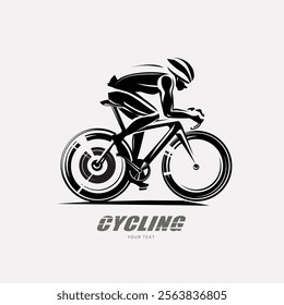 cycling race stylized symbol, outlined cyclist vector silhouette