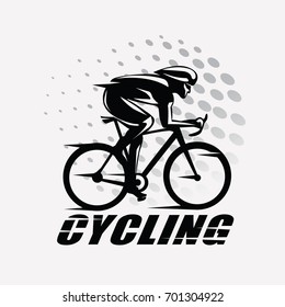 cycling race stylized symbol, outlined cyclist vector silhouette