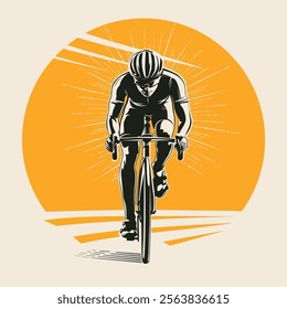 cycling race stylized vintage symbol, outlined cyclist vector silhouette